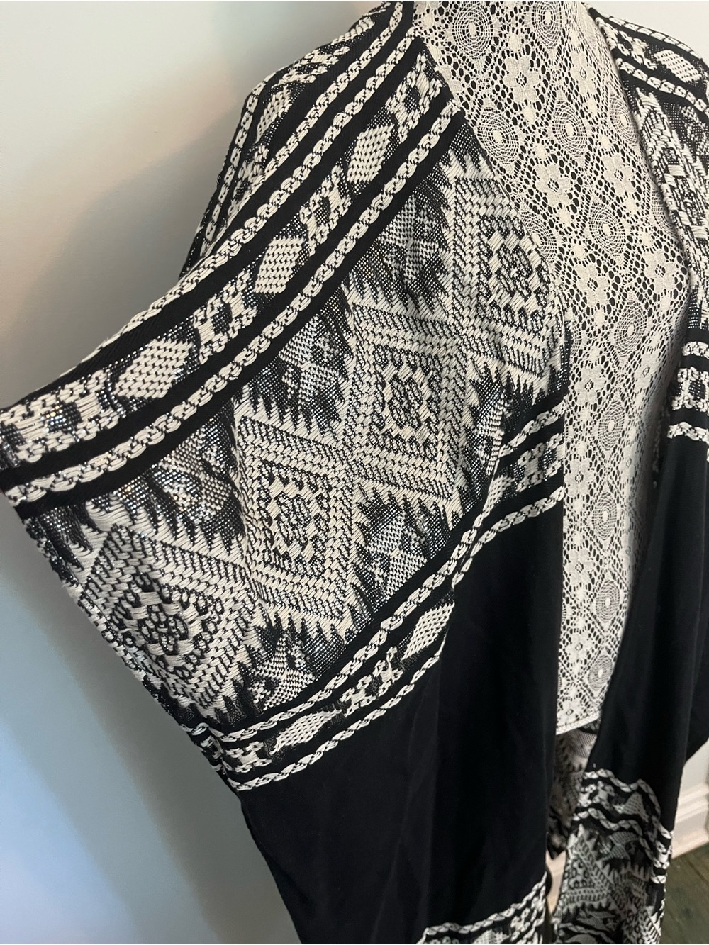 Free People Black and Cream Knit Poncho - Picture 4 of 6
